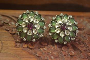  Classic designer semi precious royal stone oxidised silver plated studs earrings 1