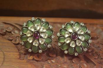  Classic designer semi precious royal stone oxidised silver plated studs earrings 2