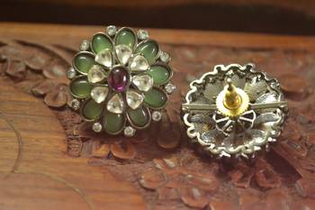  Classic designer semi precious royal stone oxidised silver plated studs earrings 3