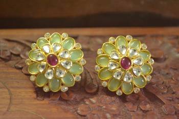  Classic designer semi precious royal stone oxidised silver plated studs earrings 1