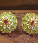  Classic designer semi precious royal stone oxidised silver plated studs earrings