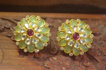  Classic designer semi precious royal stone oxidised silver plated studs earrings 3