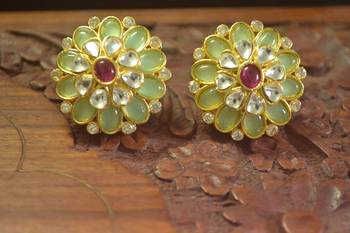  Classic designer semi precious royal stone oxidised silver plated studs earrings 4