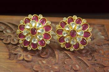  Classic designer semi precious royal stone oxidised silver plated studs earrings 1