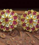  Classic designer semi precious royal stone oxidised silver plated studs earrings