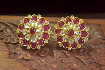  Classic designer semi precious royal stone oxidised silver plated studs earrings 2