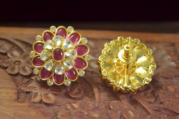  Classic designer semi precious royal stone oxidised silver plated studs earrings 3