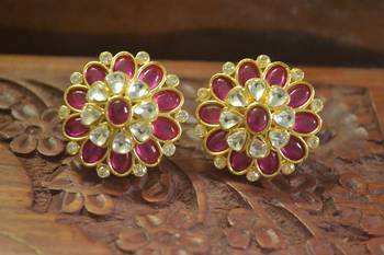  Classic designer semi precious royal stone oxidised silver plated studs earrings 1
