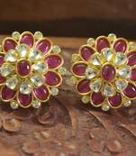  Classic designer semi precious royal stone oxidised silver plated studs earrings