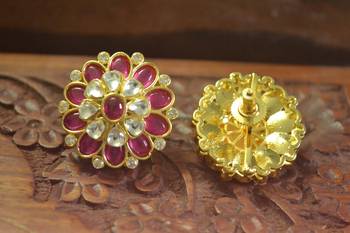  Classic designer semi precious royal stone oxidised silver plated studs earrings 3