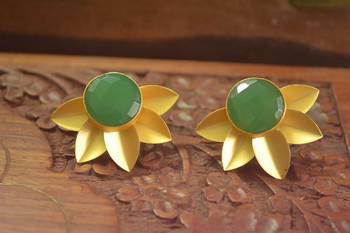Classic Designer Semi Precious Stone Floral Studs Earrings 2