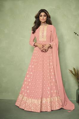Peach embroidered faux georgette salwar 1