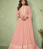 Peach embroidered faux georgette salwar