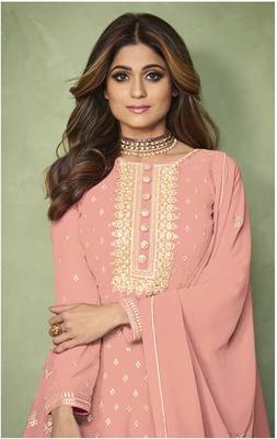 Peach embroidered faux georgette salwar 2