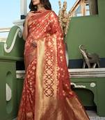 Orange Colour Fancy Organza Saree