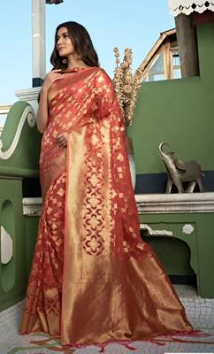 Orange Colour Fancy Organza Saree 3