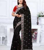 Black embroidered faux georgette saree with blouse