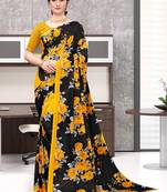 Yellow printed faux georgette saree with blouse