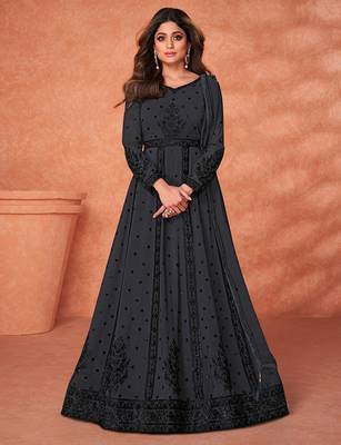 Grey embroidered georgette salwar 1
