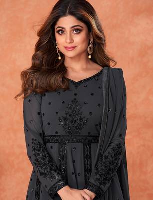 Grey embroidered georgette salwar 2