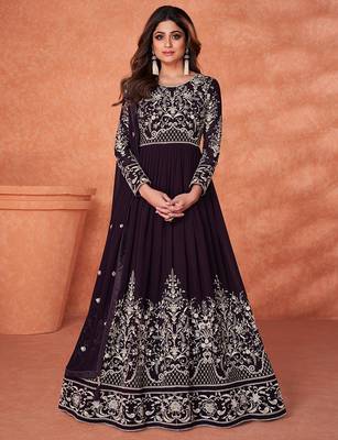 Plum embroidered georgette salwar 1
