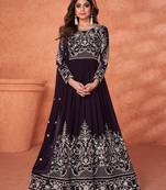 Plum embroidered georgette salwar