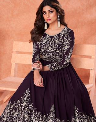 Plum embroidered georgette salwar 2