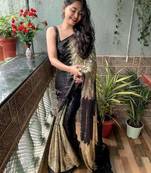 Black embroidered faux georgette saree with blouse