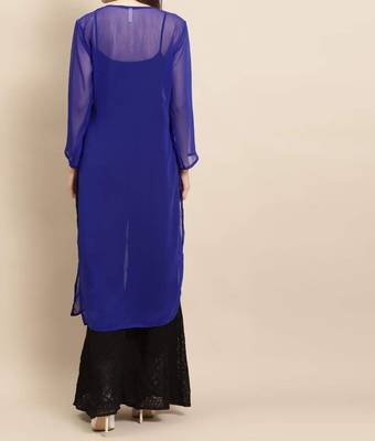 Royal-blue embroidered georgette chikankari-kurtis 2
