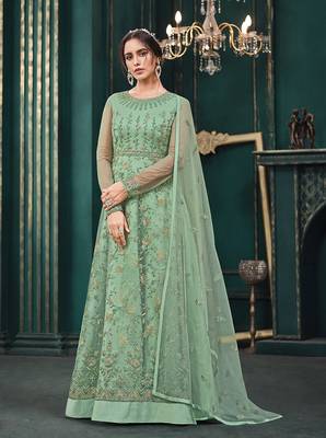 Sea-green embroidered net salwar 1