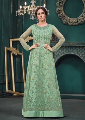 Sea-green embroidered net salwar 2