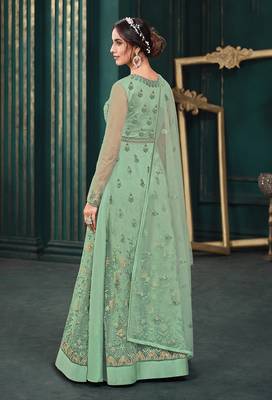 Sea-green embroidered net salwar 3
