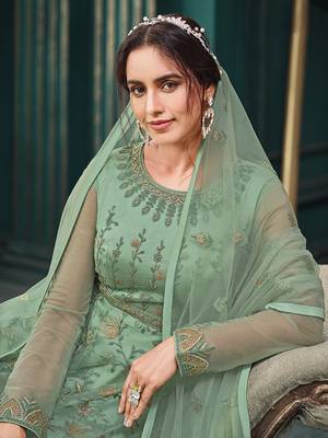 Sea-green embroidered net salwar 4