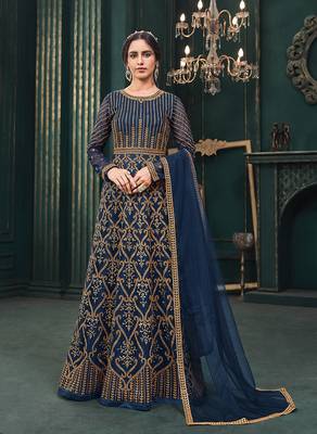 Navy-blue embroidered net salwar 1