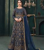 Navy-blue embroidered net salwar