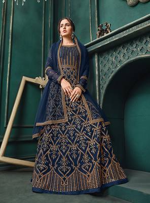 Navy-blue embroidered net salwar 2