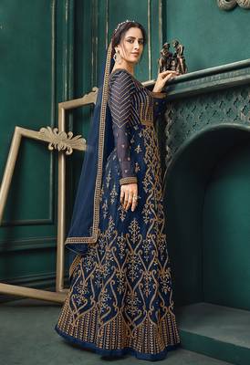Navy-blue embroidered net salwar 3