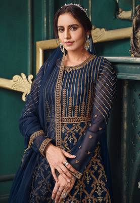 Navy-blue embroidered net salwar 4
