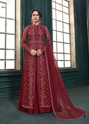 Red embroidered net salwar 1