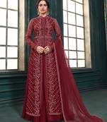 Red embroidered net salwar