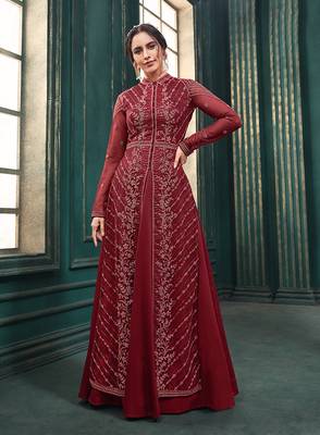Red embroidered net salwar 2