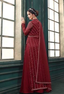Red embroidered net salwar 3