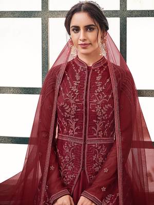 Red embroidered net salwar 4