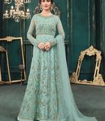 Sky-blue embroidered net salwar
