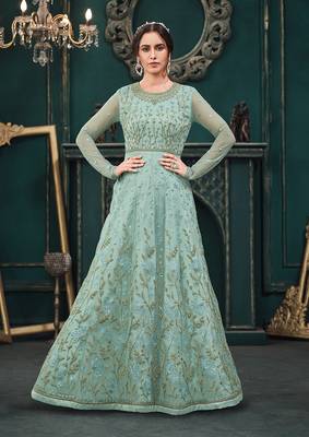 Sky-blue embroidered net salwar 2