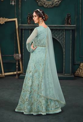 Sky-blue embroidered net salwar 3
