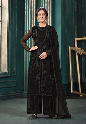 Black embroidered net salwar 1