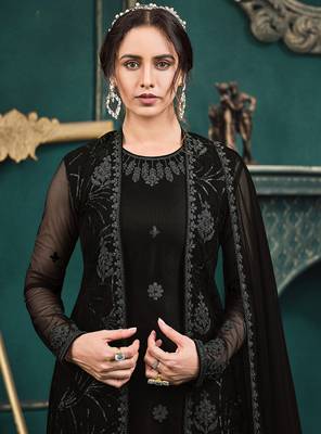 Black embroidered net salwar 4