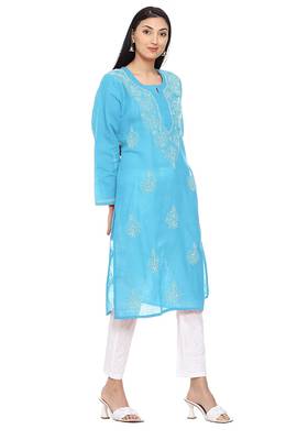 Light-blue embroidered cotton chikankari-kurtis 2
