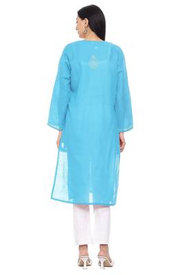 Light-blue embroidered cotton chikankari-kurtis 4